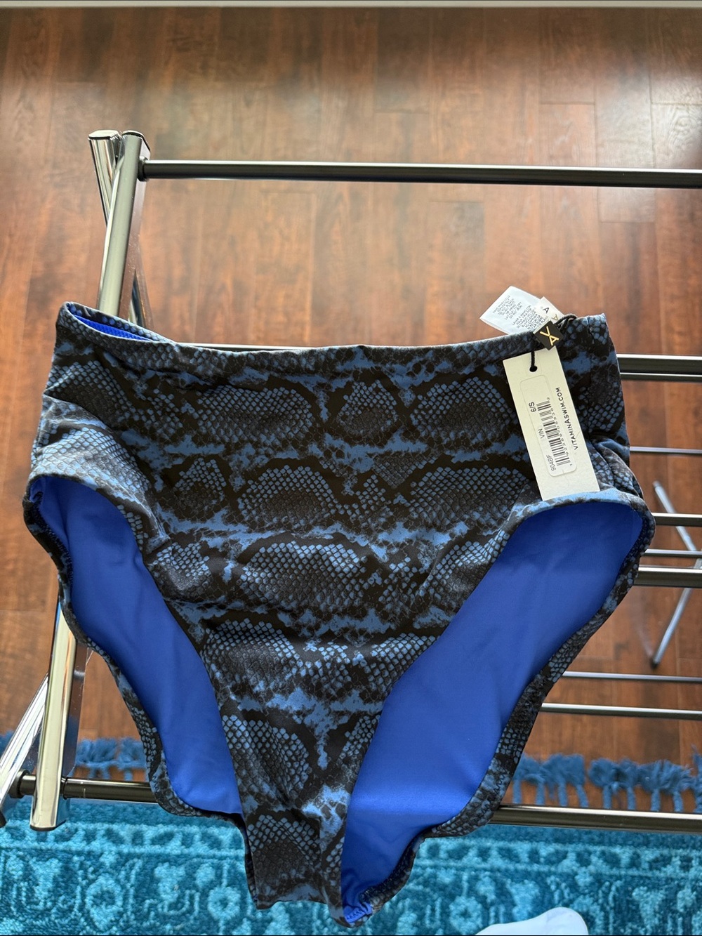 High-Waist Women’s Swim Bottoms in Blue Snake Print